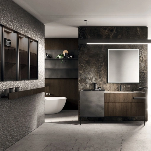 Arrital Lympha 02 paslanmaz çelik ve oksitlenmiş lakerli meşe banyo dolabı