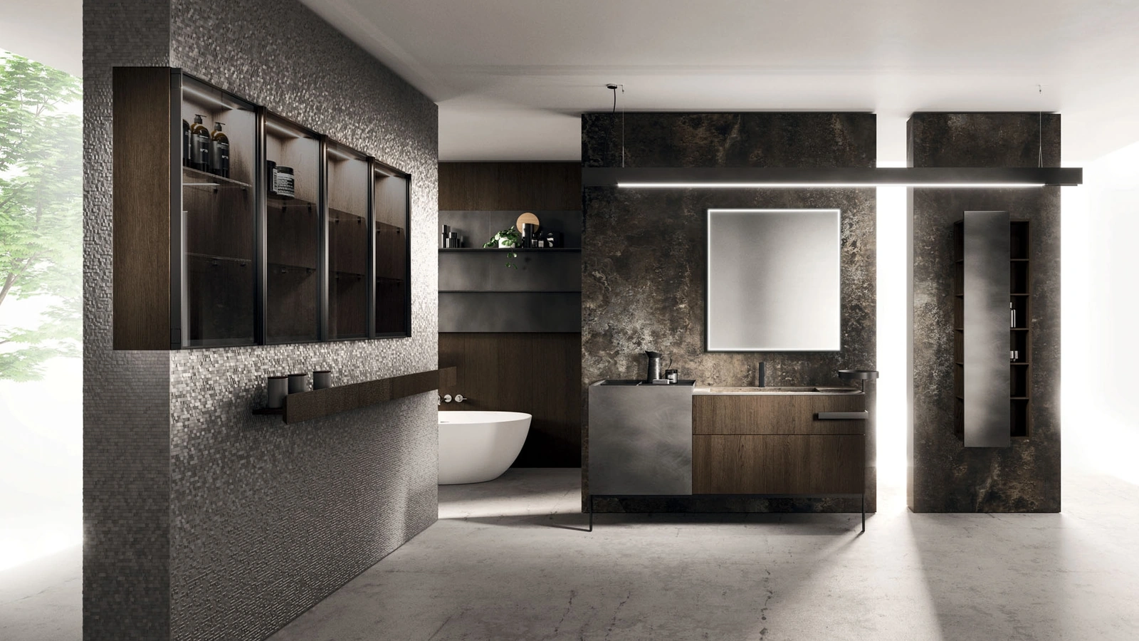 Arrital Lympha 02 paslanmaz çelik ve oksitlenmiş lakerli meşe banyo dolabı