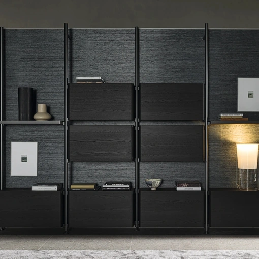 Molteni & C alüminyum ve ahşap Hector kitaplık