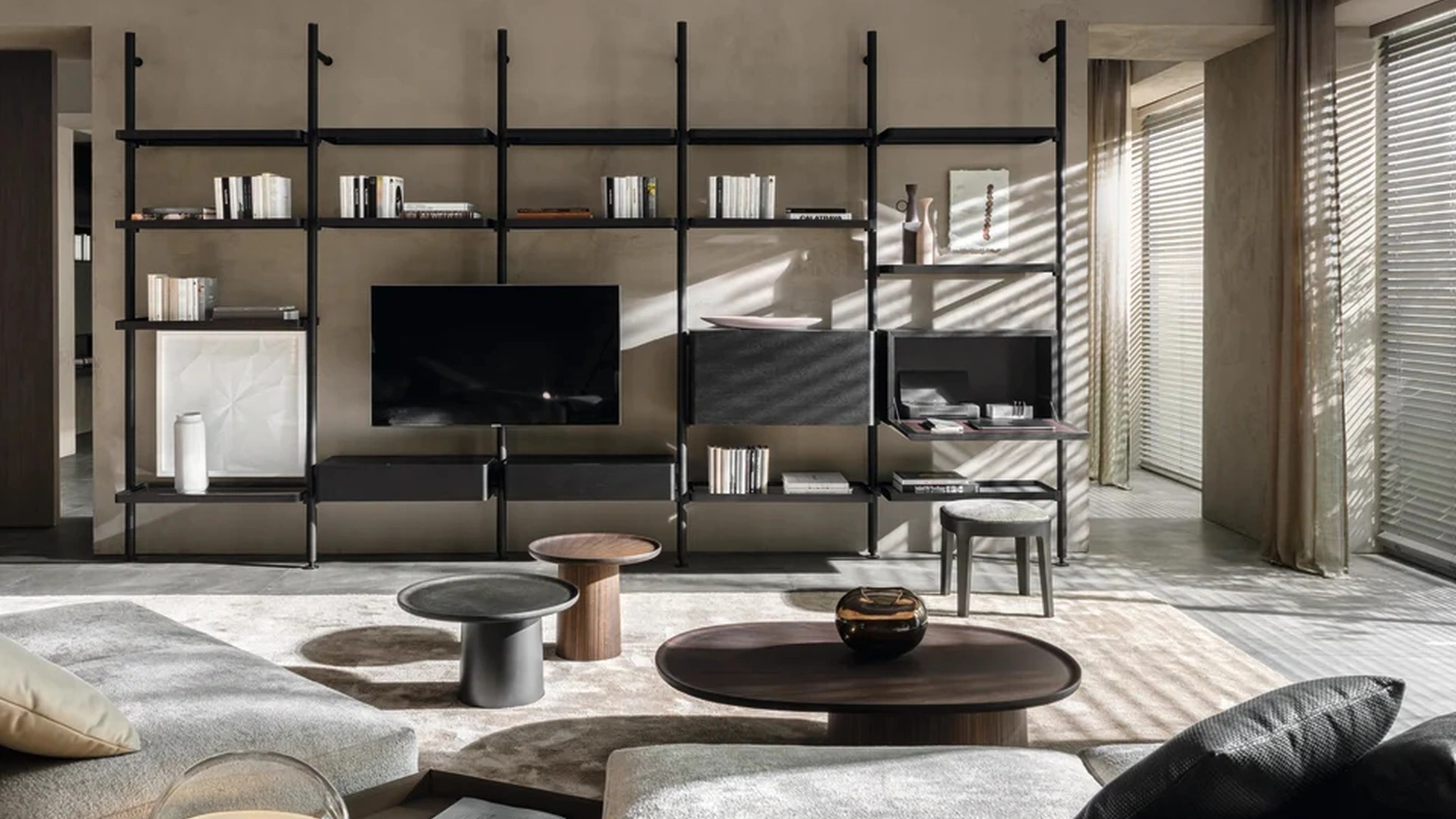 Molteni & C alüminyum ve ahşap Hector kitaplık