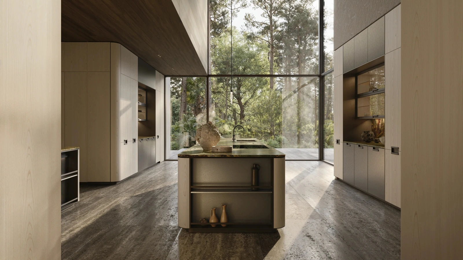 Molteni & C Physis Tasarım Mutfağı, Peltro ve Meşe Kaplamalı