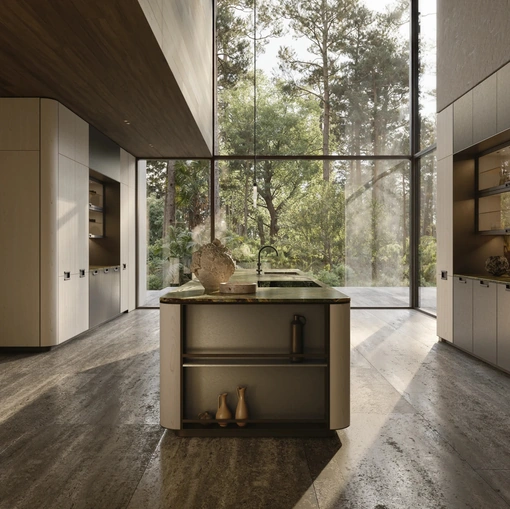 Molteni & C Physis Tasarım Mutfağı, Peltro ve Meşe Kaplamalı