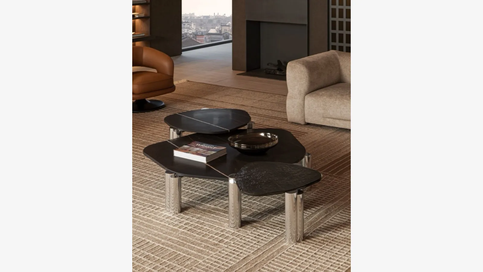 Molteni & C'den mermer ve cam Maylis sehpa