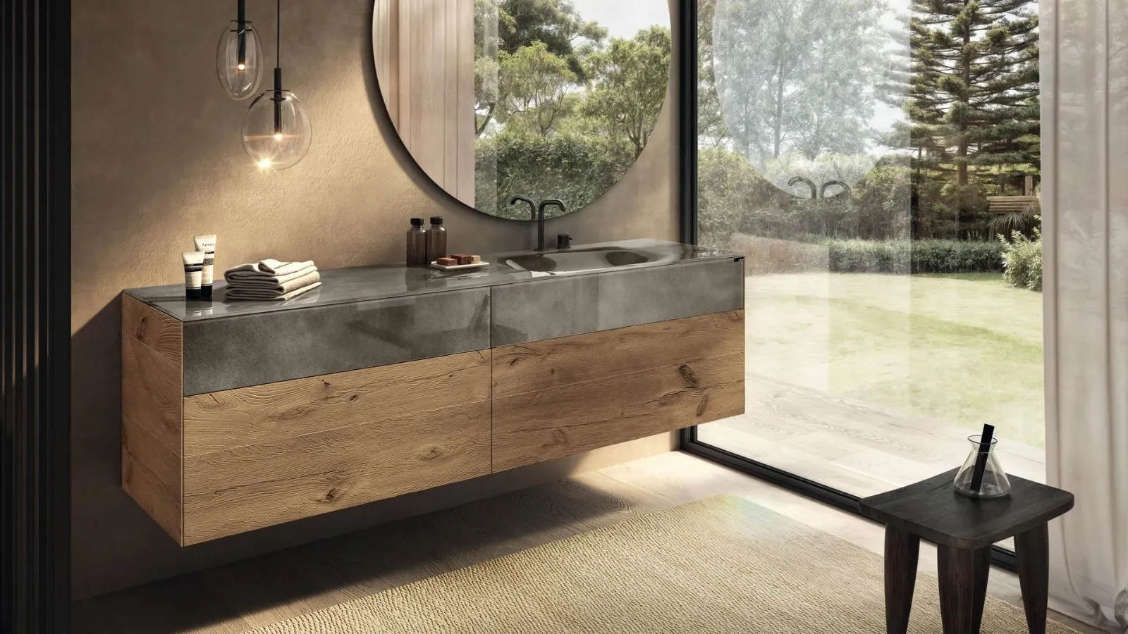 Lago'nun camdan entegre lavabosu