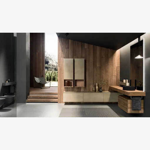 Arrital Oksitlenmis Altan Lakerli ve Ahşap 360Gradi 03 Askılı Banyo Dolabı