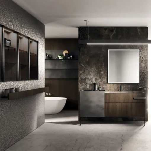 Arrital Lympha 02 paslanmaz çelik ve oksitlenmiş lakerli meşe banyo dolabı