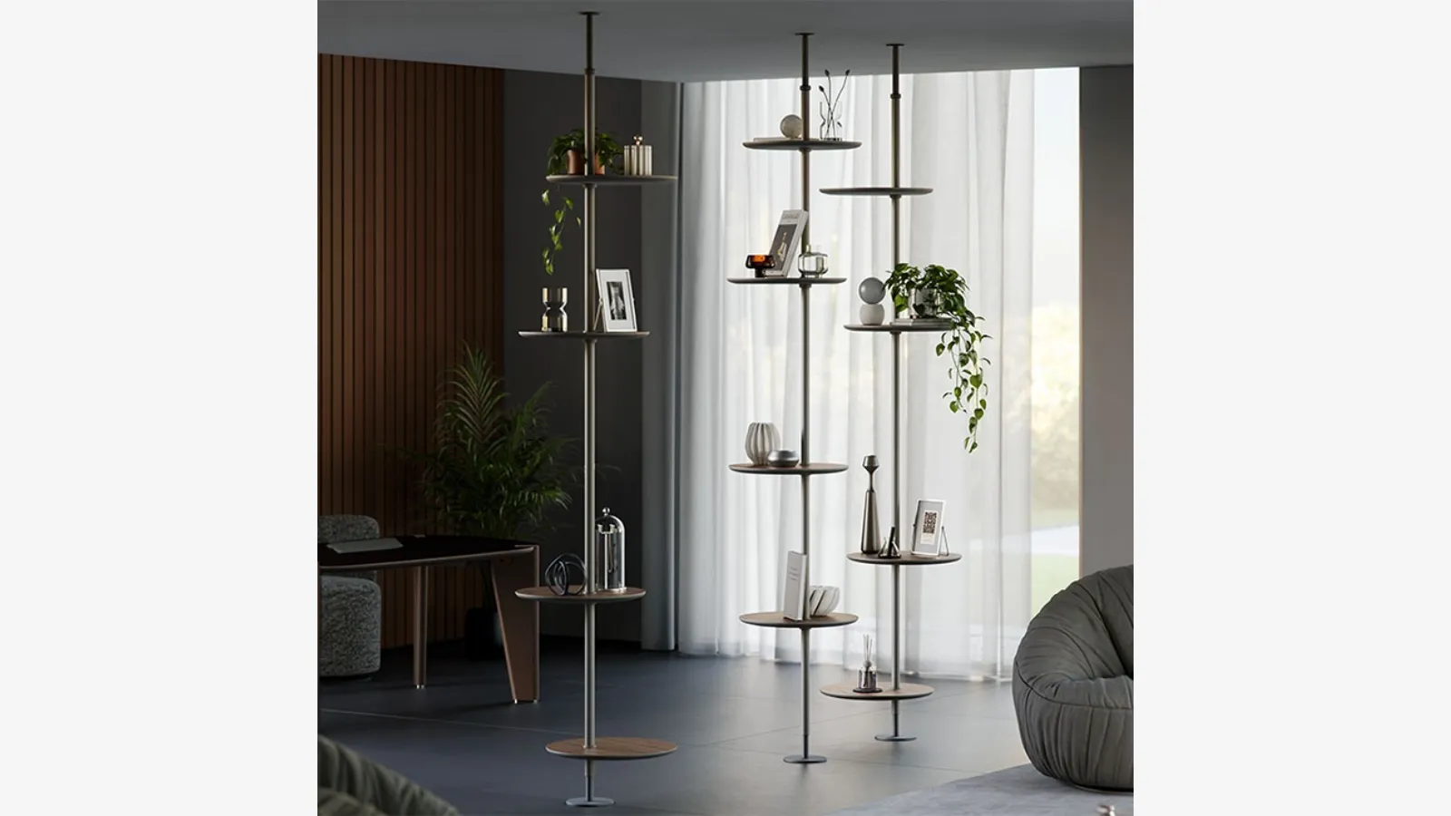 Cattelan Italia'nın çelik ve ahşap Address serbest duran kitaplık